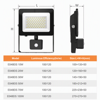 Projecteur LED en aluminium à détecteur de mouvement infrarouge PIR 50W, éclairage extérieur IP65, 6000LM, angle de faisceau 120°, OUTLUX E048EIS EMC LVD CE
