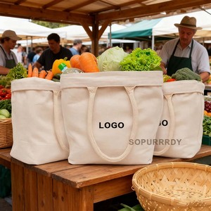 Sacs de courses réutilisables en toile ronds avec logo personnalisé, avec cordons de serrage et poignées en corde confortables, sacs fourre-tout pour fruits et légumes - Product Image 4