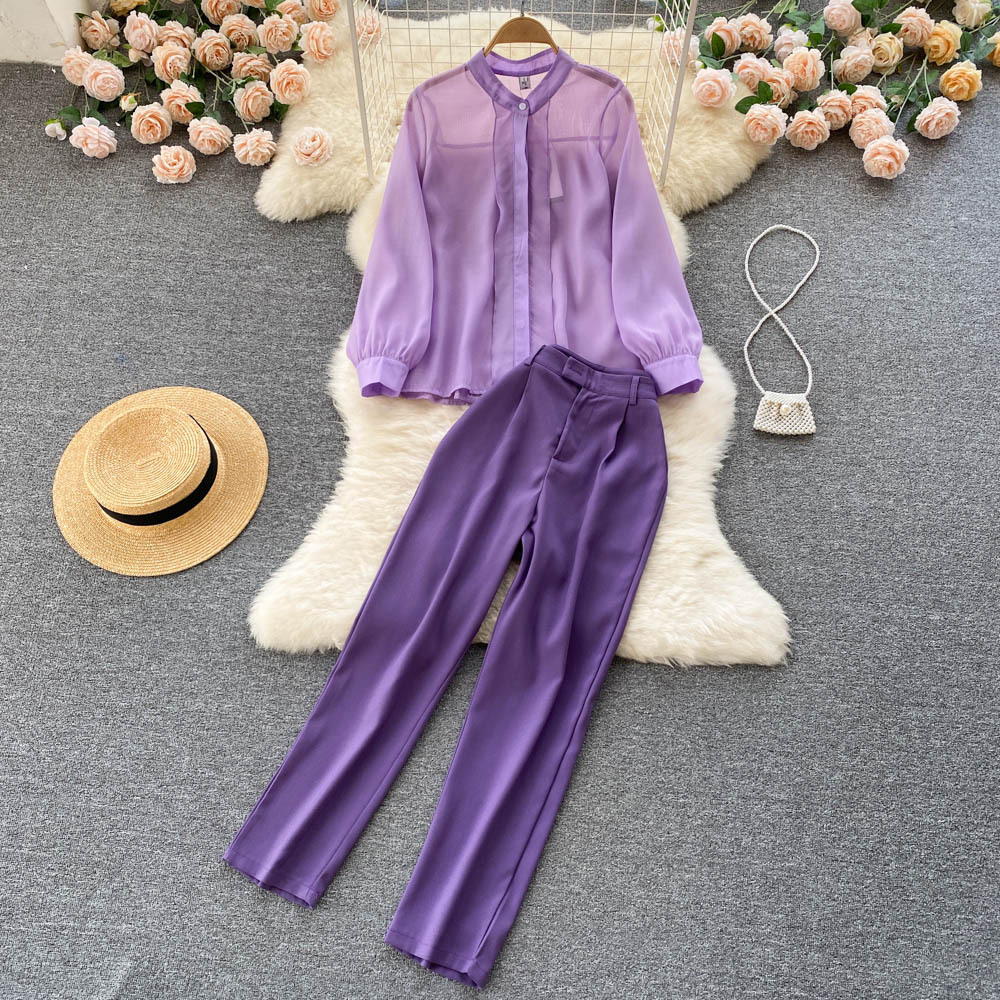 Botong Ensemble Pantalon pour Mère de la Mariée 2 Pièces Mousseline & Dentelle avec Strass Manches 3/4 pour Invité de Mariage, aqua, 8