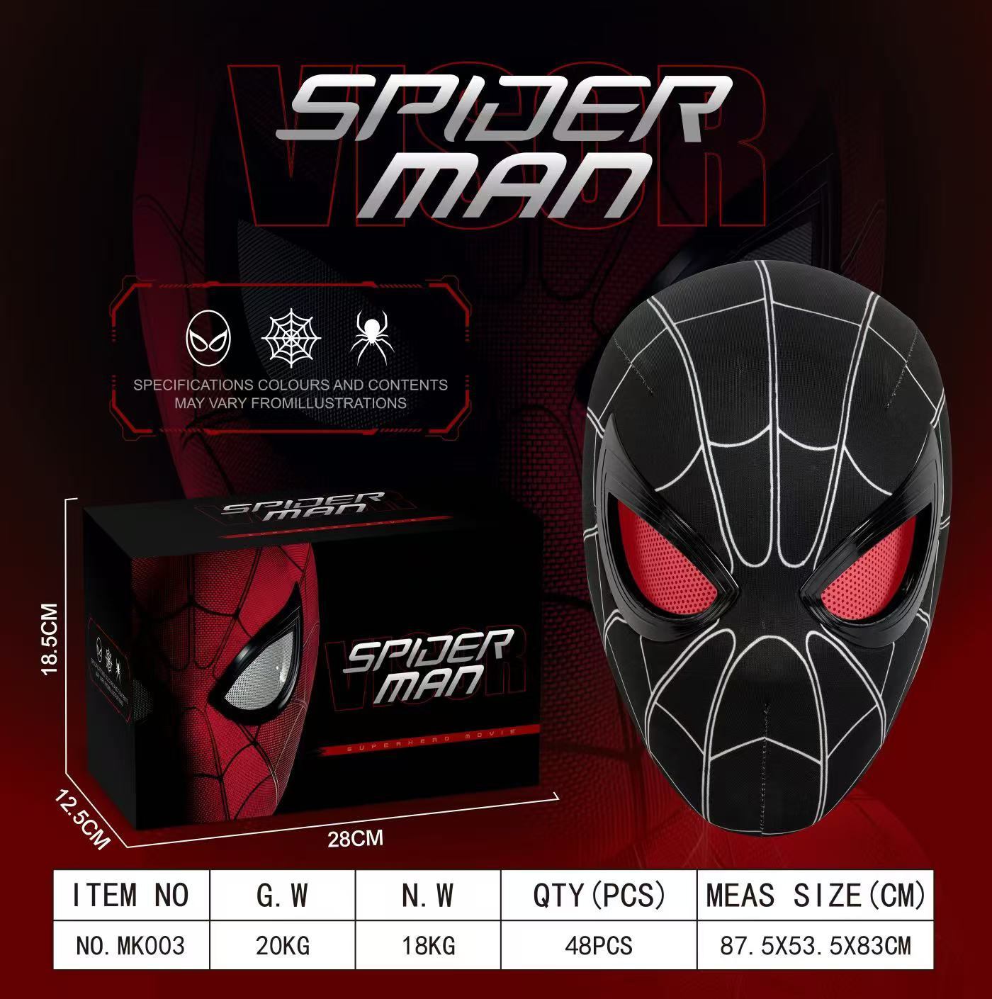 Máscara de Hombre Araña con Control de Mandíbula + Ojos Iluminados