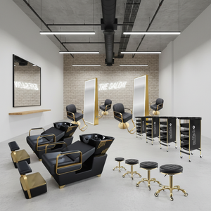 Paquete de Salón de Belleza Negro, Juego de Muebles de Peluquería Económicos, Equipo de Salón de Calidad, Cuero PU Dorado, Marca HUIYI, Nuevo <span class=keywords><strong>2021</strong></span> - Product Image 1