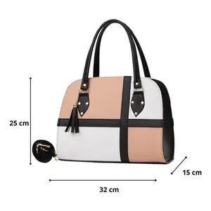 Bolso de Mano Boston para Mujer Fana Ilma, Diseño de Paneles de Cuero Sintético de Microfibra, Decoración con Borlas, Uso Diario - Product Image 3