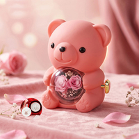 Boîte de rangement pour bijoux et bagues en forme d'ours avec roses éternelles préservées, étanche, non toxique, design à rabat, ensemble de 2 pièces pour cadeau de remise de diplôme