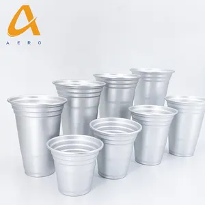 Custom Colored Party Cup Promotional Disposable Aluminum Drinking Cup Beer Metal Tumbler Reusable Aluminum Cup