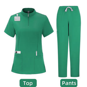Benutzer definierte 4-Wege-Stretch Spandex Reiß verschluss Krankens ch western Krankenhaus uniformen Pflege Peelings Anzug Uniformen Straight Stand Kragen Frauen Peeling-Sets - Product Image 5