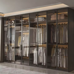 Armoire de chambre moderne sur mesure de luxe avec porte vitrée et intérieur en bois pour <span class=keywords><strong>dressing</strong></span> - Product Image 1