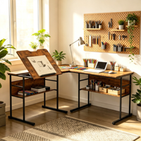 Bureau d'ordinateur moderne en acier en forme de L, grand bureau double, table de travail portable pour usage commercial, table à dessin simple et élégante