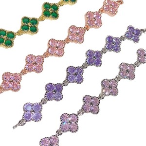 <span class=keywords><strong>Versa</strong></span> Fleur de Cerisier Nouveau Trèfle à Quatre Feuilles Couleur Trésor Zircon <span class=keywords><strong>Bracelet</strong></span> à Breloques Argent Sterling Plaqué Or Micro-incrustation Fort - Product Image 5