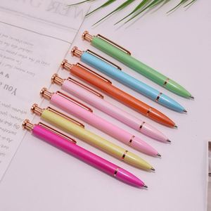 6 Colors Glossy Click <b>Ballpoint</b> <b>Pen</b> With Hollow Rose Gold Clip, Pastel Color Retractable Advertising Signature <b>Pen</b> Custom Logo - Product Image 5