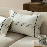 Housse de coussin lombaire à rayures tissées tons neutres style bohème avec franges, pour mariage, fête, décoration intérieure, promotion, lavable en machine