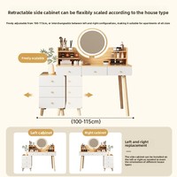 Table de toilette Japandi en MDF écologique avec miroir de maquillage éclairé par LED et armoire latérale intégrée, bureau multifonctionnel pour chambre à coucher