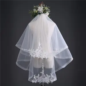 ROMANTIC wholesale top quality short lace two layer white Ivory 1.5 meters short veil for bridal