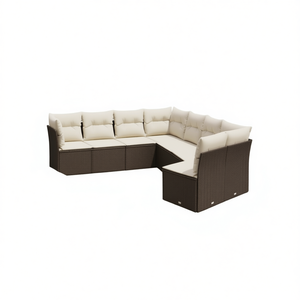 Brown And Cream Outdoor Sofa Set For Patio 7 Seater Rattan <b>Wicker</b> Contemporary Modern <b>Garden</b> <b>Furniture</b> - Product Image 1