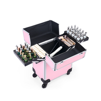 Boîte de rangement portable en aluminium pour cosmétiques, beauté, coiffure, maquillage, valise à roulettes pour cosmétiques