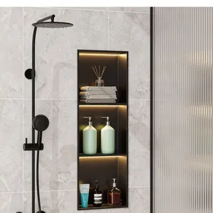Beautiful Design Matte Black Shower Niches Stainless Steel Recessed Bathroom Wall Niche With Led Light