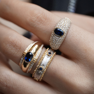 Aazuo Bague Cocktail Classique en Or Massif 18K avec Saphir Taille Princesse, Diamants Pavés, Forme Géométrique, Bijou de Luxe Unisexe pour Fiançailles - Product Image 5