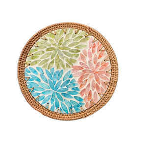 Salvamanteles Redondo Moderno de Ratán Ecológico Hecho a Mano con Mosaico de Concha de Nácar, Diámetro Personalizado, Logotipo, Precio Económico, Vietnam - Product Image 2