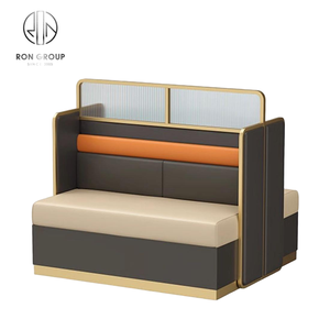 Juego de Muebles Modernos para Cafetería, Restaurante, Mesa Redonda de Mármol, Sofá Curvo Naranja y Gris - Product Image 6