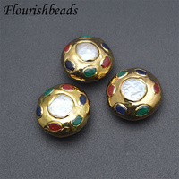 Perles rondes en vrac de différentes pierres, grandes perles naturelles d'eau douce plaquées or pour la fabrication de bracelets de bijoux DIY pour femmes