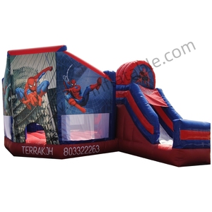 Château gonflable personnalisé Spiderman avec toboggan sec, combo gonflable d'extérieur pour entreprises de location - Product Image 1