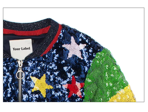 Blouson Bomber à Paillettes pour Filles, Manches Rayées Arc-en-ciel, Patch Étoile, Fermeture Éclair, Vêtements de Créateur pour Enfants, <span class=keywords><strong>Manteau</strong></span> d'Hiver, <span class=keywords><strong>Petite</strong></span> Veste d'Extérieur - Product Image 3