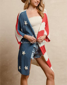 Cardigan en crochet pour femmes, drapeau américain, étoiles et rayures patriotiques, ajouré, kimono, couvre-vêtement, <span class=keywords><strong>4</strong></span> juillet, vêtements <span class=keywords><strong>de</strong></span> plage d'été, pull - Product Image 5