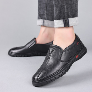 Mocassins en cuir décontractés pour hommes, à enfiler, bout rond, en cuir de vachette, semelle en caoutchouc, toutes saisons, chaussures confortables - Product Image 2