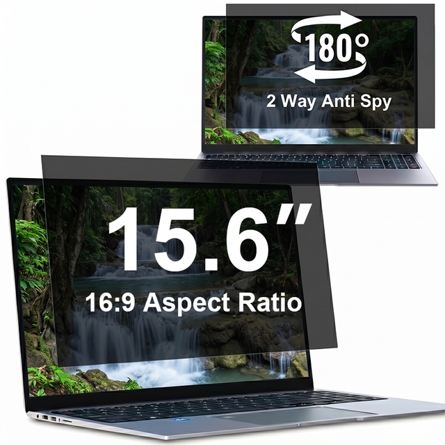 180 Degree 2 Way Privacy Filter for 15.6" 16:9 Laptop Anti Glare Anti Spy Screen Protector Blue Light Blocking Adhesive Film
