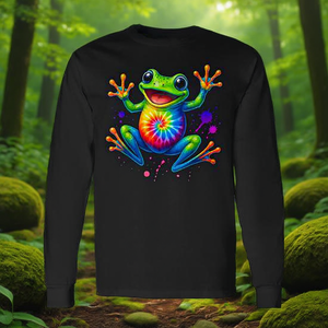Camiseta de Manga Larga con Estampado de Rana Tie Dye Colorida, Estilo Retro y Lindo - Product Image 3