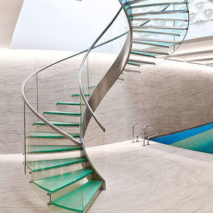 <span class=keywords><strong>Escalier</strong></span> hélicoïdal intérieur haut de gamme avec garde-corps en verre et main courante en bois massif pour duplex résidentiel de luxe - Product Image 2
