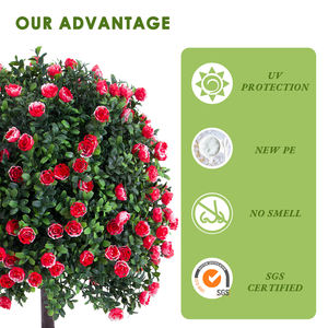 PZ-1-107B/112 Haute Simulation Faux Rose Rouge avec Buis Folaige Plante En Pot Dans Un Pot En Plastique Topiaire Arbustes Artificiels Arbres - Product Image 4