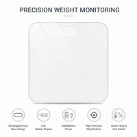 Pèse-personne numérique en verre pour salle de bain, grande capacité 180 kg, affichage LED robuste, plateforme 260 mm, partenaire OEM/ODM unique