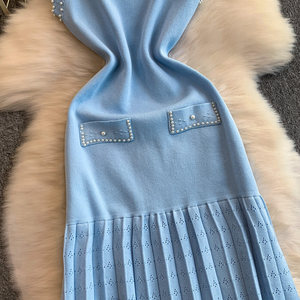 <span class=keywords><strong>Robe</strong></span> midi élégante sans manches pour femmes, automne-<span class=keywords><strong>hiver</strong></span>, drapée, plissée, tricotée - Product Image 3