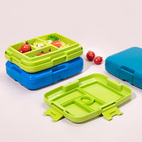 Boîte à lunch Bento en plastique pour enfants 4 compartiments Boîte de stockage des aliments au micro-ondes Cuillère avec boîte à collation Boîte à lunch écologique