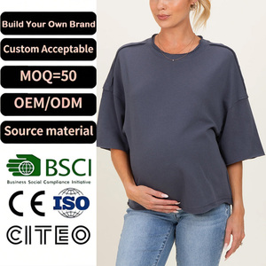 T-shirts <span class=keywords><strong>de</strong></span> maternité à bords bruts, coupe ample, pour allaitement, hauts <span class=keywords><strong>de</strong></span> maternité, couleur unie, chemises d'allaitement pour bébé - Product Image 1