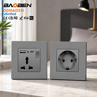 BAOBEN - Enchufe de Pared para PC, Color Gris, Enchufe Schuko Europeo y Enchufe Universal Multifunción con Puerto USB Tipo C para el Hogar y Hoteles