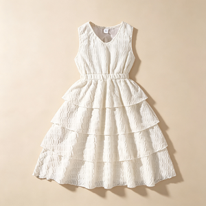 <span class=keywords><strong>Robe</strong></span> blanche sans manches <span class=keywords><strong>pour</strong></span> filles, coupe trapèze, avec volants superposés et taille élastique, ODM, <span class=keywords><strong>pour</strong></span> fêtes d'été et usage quotidien, coutures élégantes - Product Image 2