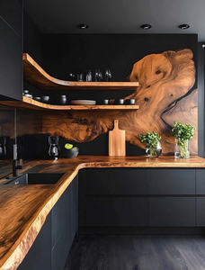 Custom Size Live Edge Solid Wood Kitchen Countertop Natural <b>Walnut</b> <b>Slab</b> Island Top for Luxury Villa Interior Design Project - Product Image 2