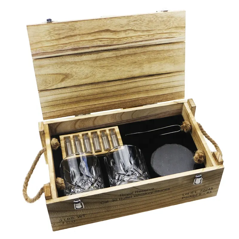 Thanks giving s Day Best Gift for Men Whisky Glass and whiskey Stones Set with Army wooden Crate Rocks Chilling Stones