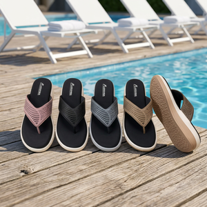 Tongs brodées pour femmes, respirantes, avec sangle en PVC, semelle intérieure EVA amortie, antidérapantes, pour la plage et la maison - Product Image 1