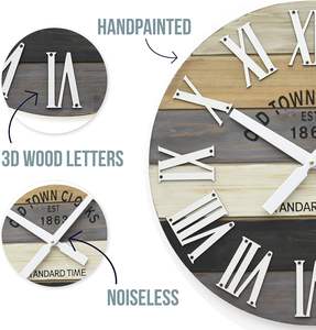 Grande horloge murale romaine en bois de 8 pouces, multicolore, design de plage côtière maritime, style art déco, affichage à quartz à face unique - Product Image 2