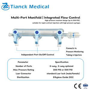 Kit de angiografía cardiovascular de un solo uso Tianck Medical Cardiology, conjunto de catéter PTCA de 2 y 3 puertos. - Product Image 1