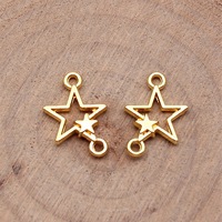 Connecteur double étoile creuse 15x11mm à 2 boucles en alliage doré pour collier céleste superposé
