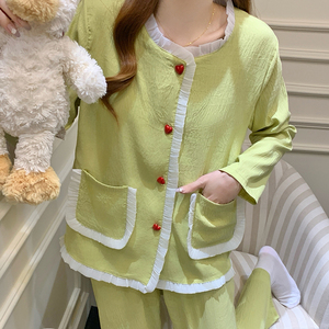 9211 #   Pyjama de printemps pour femmes - Coton tissé à motif nuageux avec coussinets de poitrine, cardigan à manches longues, ensemble de pyjama doux - Product Image 5