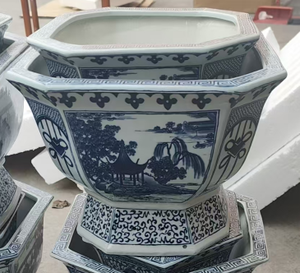 Vaso di fiori in ceramica con foro di drenaggio per piante <span class=keywords><strong>Bonsai</strong></span> fiore di Aloe decorazione per interni vaso di fiori blu e bianco - Product Image 5