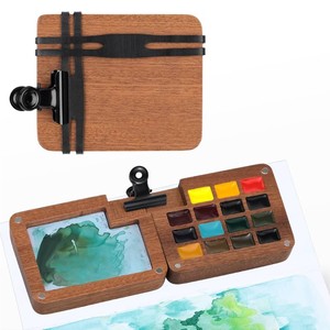 Set da Viaggio di Acquerelli in Legno da 15 Pezzi - Colori ad Acquerello con Custodia in Legno Convertibile, Tascabile con Chiusura Magnetica - Product Image 1