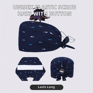 Bonnets de travail unisexes ajustables en coton élastique avec bandeau anti-transpiration à boutons et design à nouer pour usage hospitalier - Product Image 3