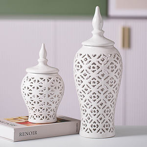 थोक ओएम ओडम घर सजावट सफेद बड़े लंबे पियरयुक्त खोखले खोखले को शादी के लिए अदरक जार के बरतन मिट्टी के बरतन - Product Image 2