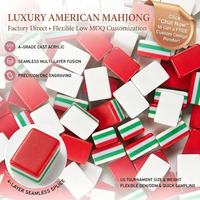 Set Mahjong Amerika Hijau Hutan Mewah Kustom 4 Lapis Akrilik dengan Alas Motif Cangkang Kura-kura, Joker Teratai Warna-warni Elegan, Termasuk Tas