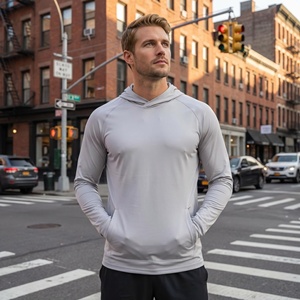 Chemise <span class=keywords><strong>de</strong></span> sport à capuche pour <span class=keywords><strong>homme</strong></span> UPF 50+, séchage rapide, manches longues, protection solaire pour la pêche, la randonnée, la course à pied - Product Image 6